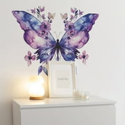 Purple ButterflyWall Stickers, Watercolor Flower Wall Decals Butterflies and Nature Plant Removable Vinyl Peel and Stick Wall Art for Living Room Back Drop Girls Bedroom Wall Decoration